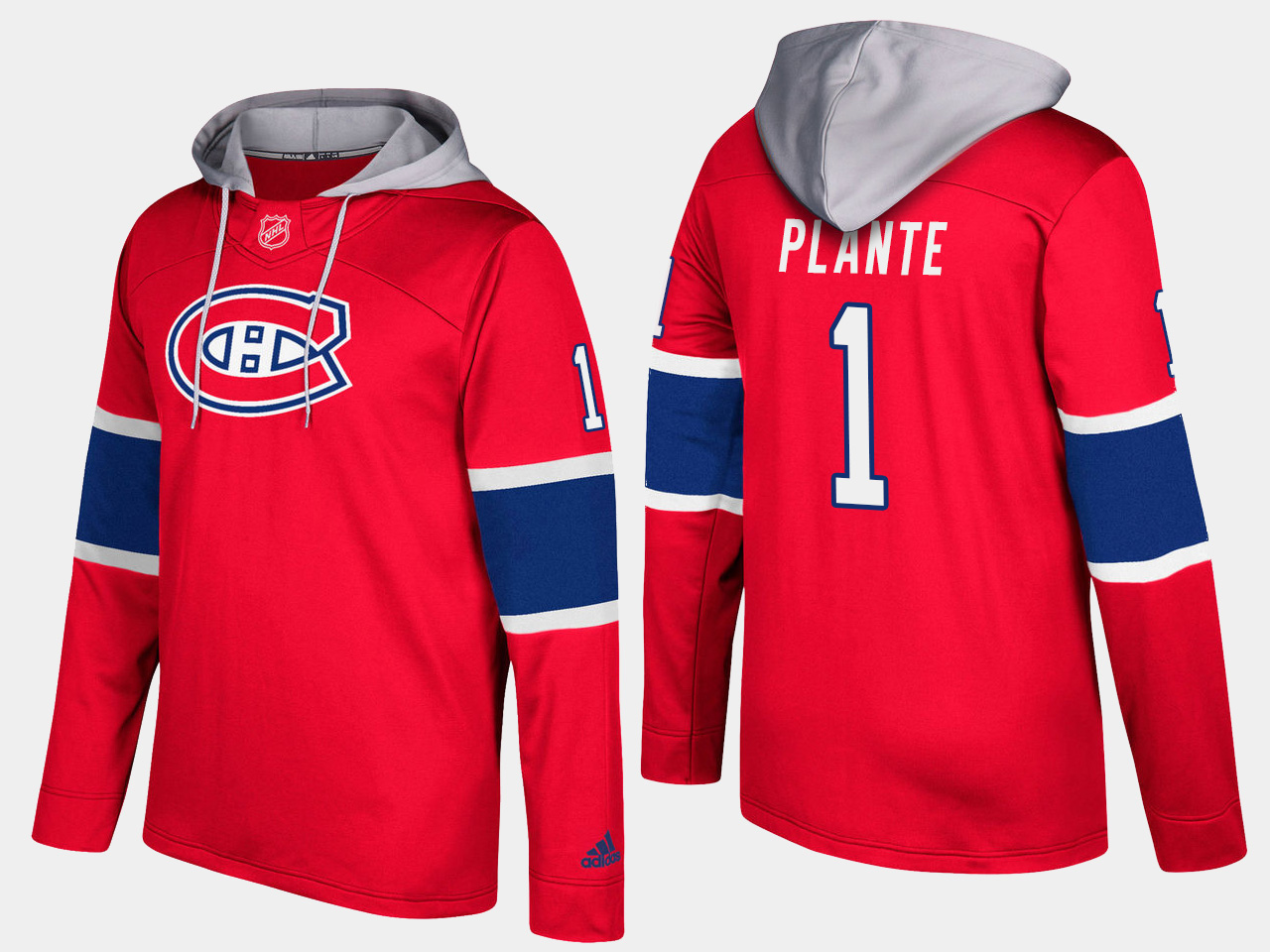 Men NHL Montreal canadiens retired #1 jacques plante red hoodie